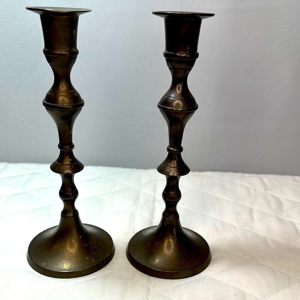 Vintage Antique Elegant Bronze Candlestick Holders set of Two Pair Made In India